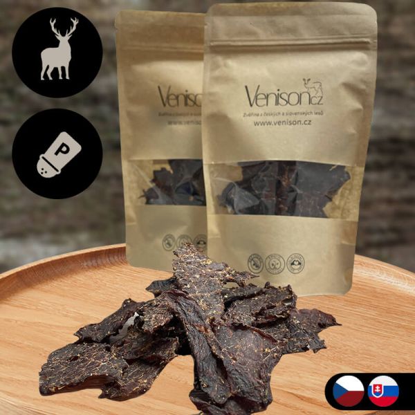 Sušené maso z jelena s příchutí pepře Sušené maso ze zvěřiny